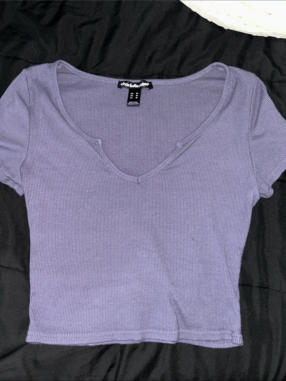 Charlotte Russe Lavender Ribbed Notch Crop Tee